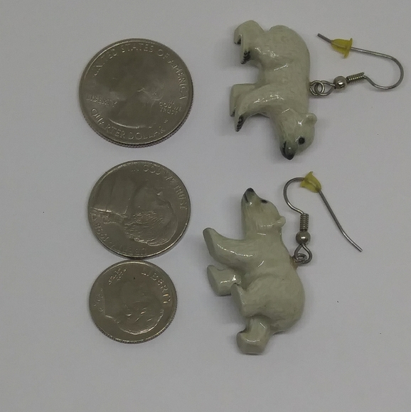 Porcelain Polar Bear drop Earrings Very Detailed - Picture 8 of 8